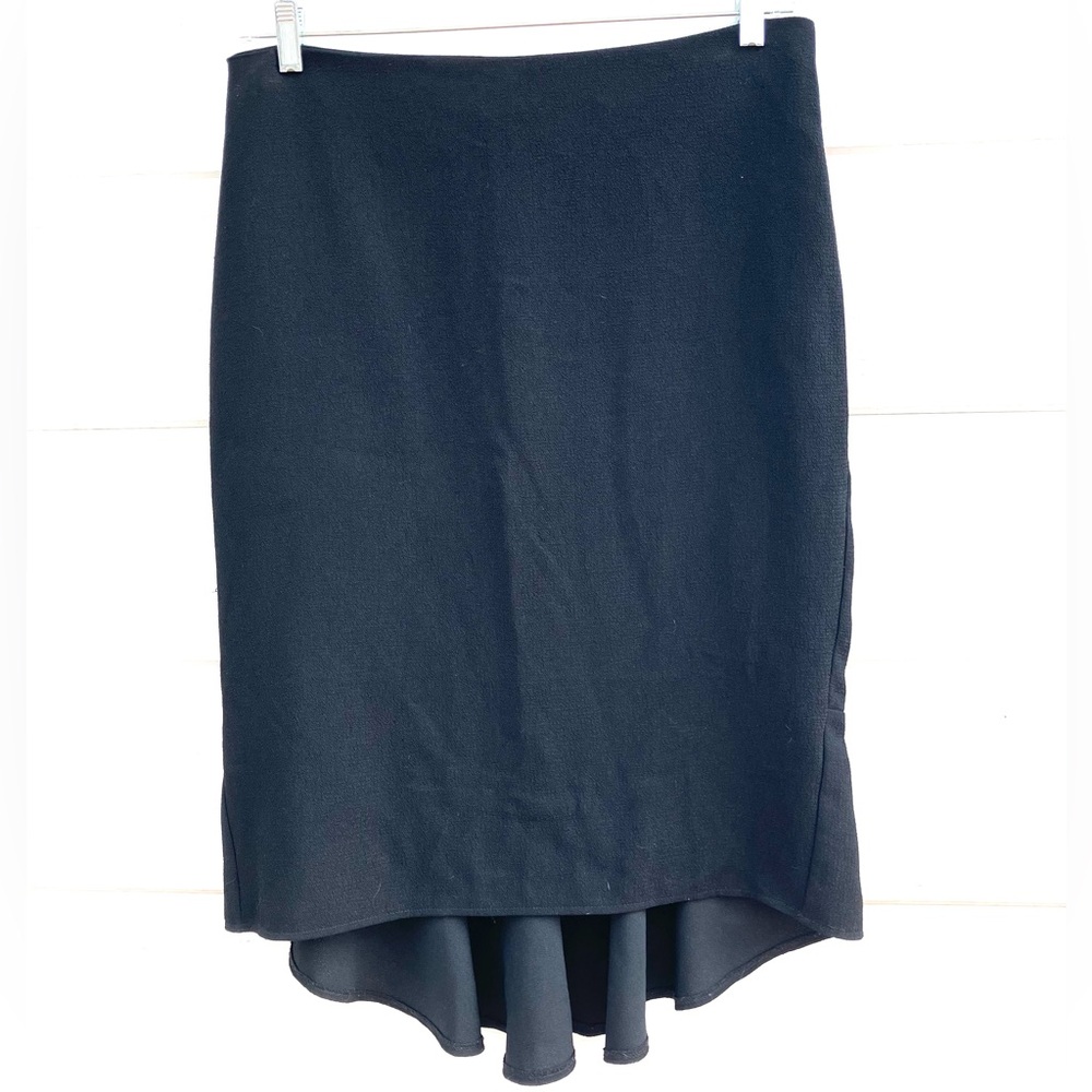 Who What Wear Black Ruffle Midi Skirt High Low inky Black 14
